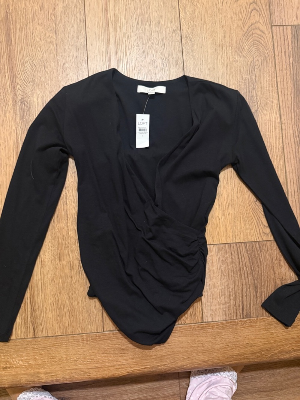 LOFT Black Long-Sleeve Wrap Bodysuit